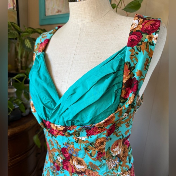 Lindy Bop Ophelia Vintage 50s Turquoise Floral Garden Party Picnic Dress, 4X (1X - Picture 4 of 13